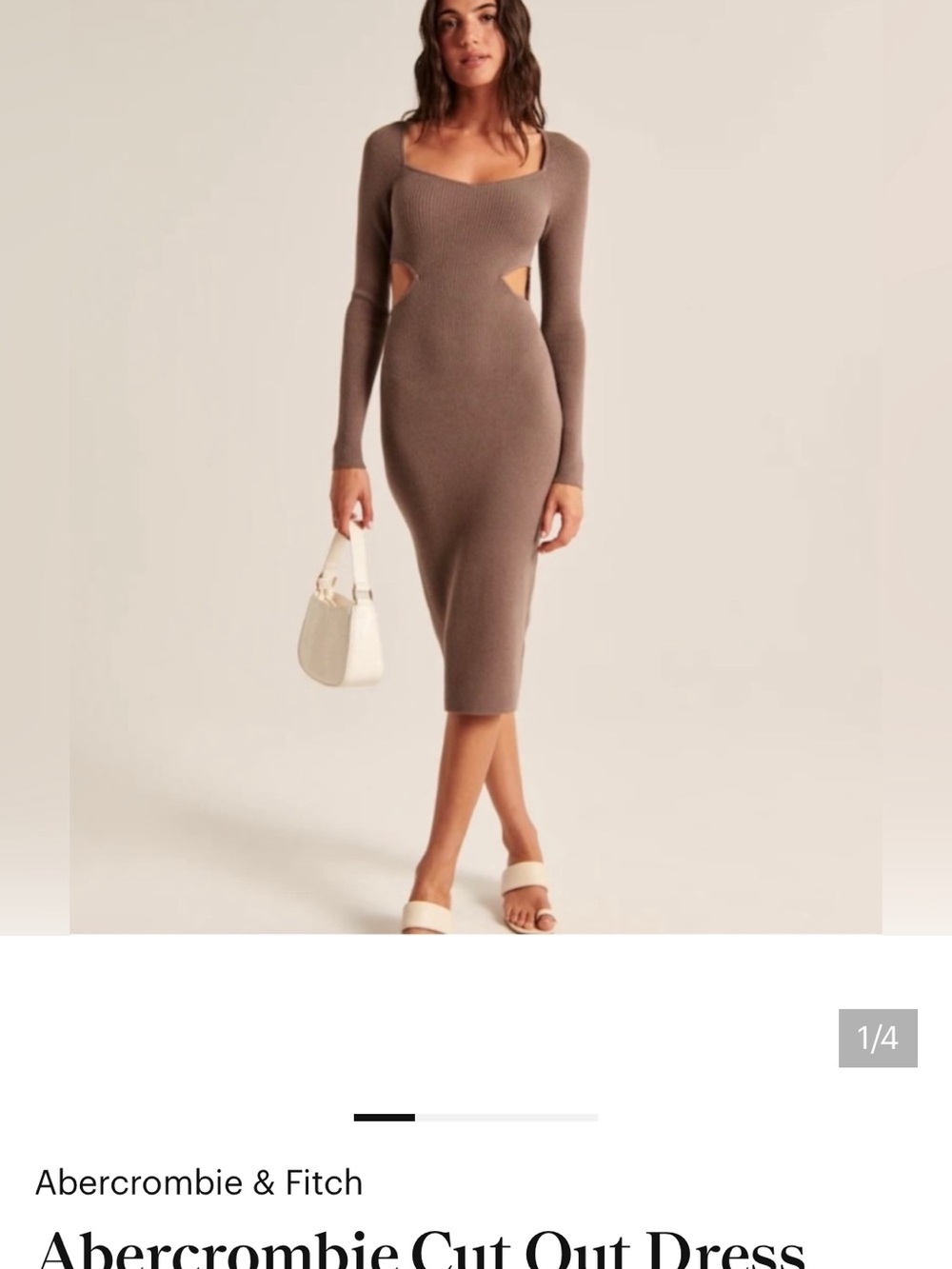 Abercrombie & Fitch Taupe Ribbed Cut-Out Midi Dress